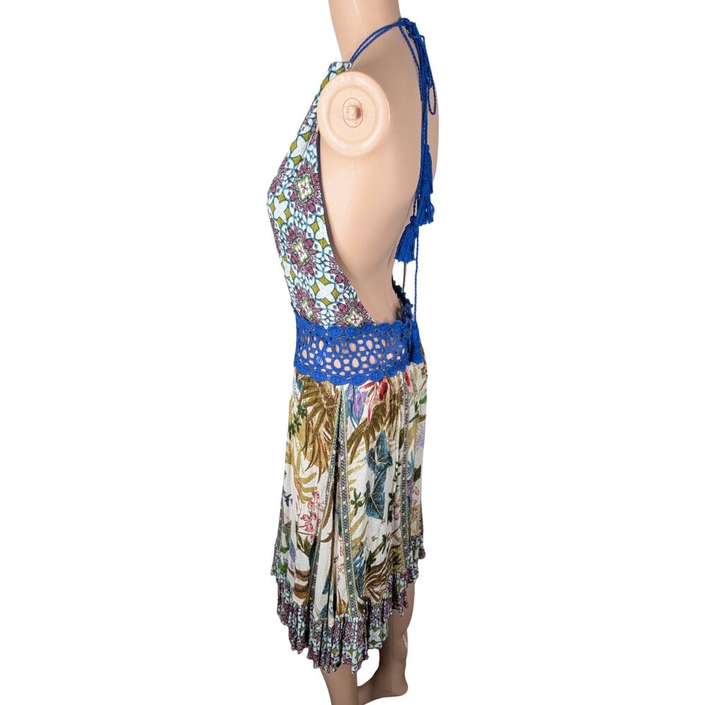 NWT Chelsea & Violet Tropical Patchwork Halter Maxi Dress Lace Tassel Resort L - Picture 7 of 11